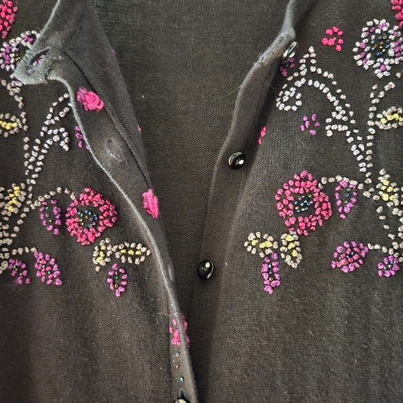 ERIKA II & Co. Black Embroidered  Cardigan. Each button has embedded rhinestone. - Picture 4 of 6
